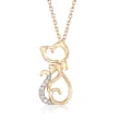 Cat Pendant Necklace with Diamond Accents in 14kt Yellow Gold