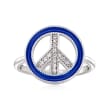 Blue Enamel and .10 ct. t.w. White Topaz Peace Sign Ring in Sterling Silver