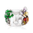 15.00 Carat Rock Crystal Nature Ring with Multicolored Enamel in Sterling Silver