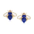 Mother-of-Pearl, Lapis and .10 ct. t.w. Garnet Bug Earrings in 14kt Yellow Gold