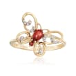 .22 ct. t.w. Garnet Butterfly Ring with Diamond Accents in 14kt Yellow Gold