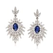 2.10 ct. t.w. Diamond and 2.00 ct. t.w. Sapphire Drop Earrings in 14kt White Gold