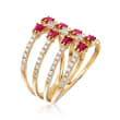1.10 ct. t.w. Ruby and .69 ct. t.w. Diamond Multi-Row Open-Space Ring in 14kt Yellow Gold