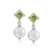 1.25 ct. t.w. Peridot and 8-8.5mm Cultured Pearl Drop Earrings in Sterling Silver