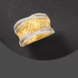 .13 ct. t.w. Diamond Hammered Ring in 18kt Gold Over Sterling