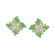 3.50 ct. t.w. Emerald and .25 ct. t.w. White Zircon Pinwheel Stud Earrings in 18kt Gold Over Sterling