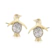 .10 ct. t.w. Diamond Penguin Earrings in 14kt Yellow Gold