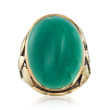 C. 1912 Vintage Bezel-Set Green Chalcedony Ring in 14kt Yellow Gold