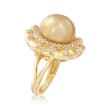 13-14mm Cultured Golden South Sea Pearl and .83 ct. t.w. Diamond Ring in 18kt Yellow Gold