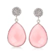 20.00 ct. t.w. Rose Quartz and .33 ct. t.w. CZ Drop Earrings in Sterling Silver