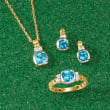 4.10 ct. t.w. Swiss Blue and White Topaz Jewelry Set: Pendant Necklace, Earrings and Ring in 18kt Yellow Gold Over Sterling