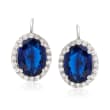 Oval Simulated Sapphire and .65 ct. t.w. CZ Halo Earrings in Sterling Silver