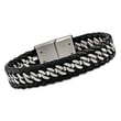 Men's Black Leather and Stainless Steel Curb-Link Bracelet