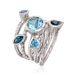 3.10 ct. t.w. Tonal Blue Topaz Jewelry Set: Five Rings in Sterling Silver