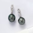 Cultured Tahitian Pearl and .20 ct. t.w. White Topaz Drop Earrings in Sterling Silver