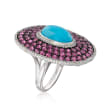 Turquoise and 7.25 ct. t.w. Multi-Gem Frame Ring in Sterling Silver