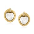 C. 1980 Vintage 15x15mm Cultured Mabe Pearl Heart Earrings with .20 ct. t.w. Diamonds in 14kt Yellow Gold