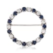 C. 1980 Vintage .65 ct. t.w. Diamond and .90 ct. t.w. Sapphire Open-Circle Pin in 14kt White Gold