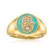 .10 ct. t.w. White Topaz and Blue Enamel Hamsa Ring in 18kt Gold Over Sterling