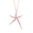 Pink Synthetic Opal Starfish Pendant Necklace in 18kt Rose Gold Over Sterling Silver