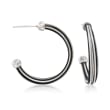 ALOR &quot;Noir&quot; Black Stainless Steel Cable Hoop Earrings With 18kt White Gold