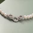 6-7.5mm Cultured Pearl and 1.60 ct. t.w. Multi-Stone Double Panther Head Necklace in Sterling