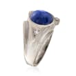 C. 1970 Vintage Men's Synthetic Sapphire Ring with Diamond Accents in 14kt White Gold