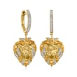.50 ct. t.w. Citrine and .30 ct. t.w. White Topaz Lion Drop Earrings in 18kt Gold Over Sterling