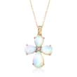 White Opal Cross Pendant Necklace with Diamond Accents in 14kt Yellow Gold