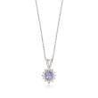C. 1990 Vintage .50 ct. t.w. Tanzanite and .20 ct. t.w. Diamond Flower Pendant Necklace in 14kt White Gold