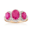 2.48 ct. t.w. Triple-Ruby and .28 ct. t.w. Diamond Ring in 14kt Yellow Gold
