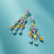 C. 1990 Vintage 9.90 ct. t.w. Multicolored Sapphire and .16 ct. t.w. Diamond Chandelier Earrings in 14kt White Gold