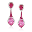 1.70 Carat Pink Sapphire and 2.50 ct. t.w. Ruby with .48 ct. t.w. Diamond Drop Earrings in 14kt White Gold