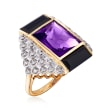 5.00 Carat Amethyst, .15 ct. t.w. Diamond and Black Onyx Ring in 14kt Yellow Gold