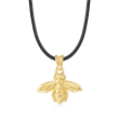 Italian Andiamo 14kt Yellow Gold Bee Pendant Necklace with Leather Cord