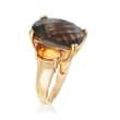 C. 1990 Vintage 9.15 Carat Smoky Quartz and 1.20 ct. t.w. Citrine Ring in 14kt Yellow Gold