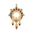 C. 1980 Vintage 4.70 ct. t.w. Garnet Floral Pin Pendant With Turquoise and Diamonds in 18kt Gold