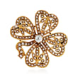 C. 1920 Vintage .20 Carat Diamond and Seed Pearl Shamrock Pin in 18kt Yellow Gold