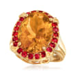 8.00 Carat Citrine and .80 ct. t.w. Orange Sapphire Ring in 18kt Yellow Gold Over Sterling