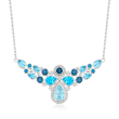 15.25 ct. t.w. Tonal Blue and White Topaz Bib Necklace in Sterling Silver