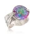 14mm Simulated Multicolored Quartz Leaf Ring in Sterling Silver