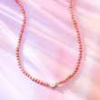 4mm Pink Coral Bead and 8.5-9mm Cultured Pearl Necklace with 18kt Gold Over Sterling