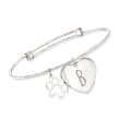 Sterling Silver Personalized Heart Bangle Bracelet with Paw Print Charm