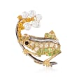 3-4mm Cultured Pearl and 1.20 ct. t.w. Multi-Stone Frog Pin Pendant in 18kt Gold Over Sterling