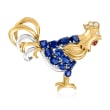 C. 1980 Vintage 6.06 ct. t.w. Sapphire and .15 ct. t.w. Diamond Rooster Pin with Ruby Accents in 18kt Gold and Platinum