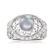 C. 1990 Vintage 8.8mm Cultured Gray Pearl and .75 ct. t.w. Diamond Ring in 18kt White Gold