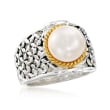 9.5-10mm Cultured Button Pearl Ring in Two-Tone Sterling Silver