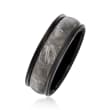 Men's 8mm Black Tungsten Carbide and Meteorite Center Wedding Ring