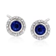 1.00 ct. t.w. Round Sapphire and .20 ct. t.w. Diamond Halo Earrings in 14kt White Gold