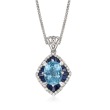 2.40 Carat Aquamarine and 2.60 ct. t.w. Blue and White Sapphire Pendant Necklace with .22 ct. t.w. Diamond in 14kt White Gold